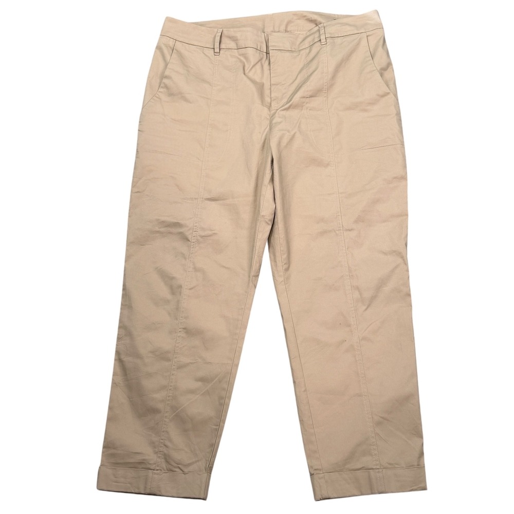 Chicos‎ Khaki Tan Straight Leg Pants Size 3 US 16 Cotton Stretch Front Seam Cuff